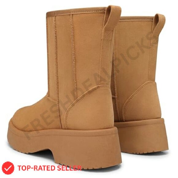 Suede Fur Lined Platform Snow Boots Waterproof Anti-Slip Winter Ankle Boots - Picture 5 of 8